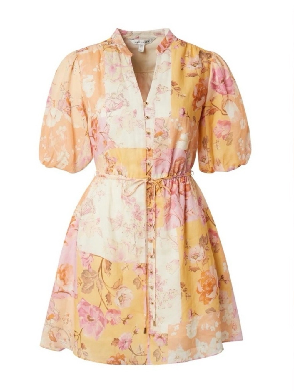 Ever New Floral Patchwork Mini Dress in Pink and Yellow -Size 14